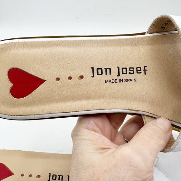 Jon Josef White Leather Greek Key Slip-On Flat Sandals Sz 10‎ - Picture 6 of 15